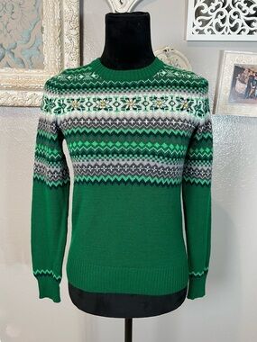 The Limited Green Fair Isle Crewneck Sweater with Rhinestone embellishments